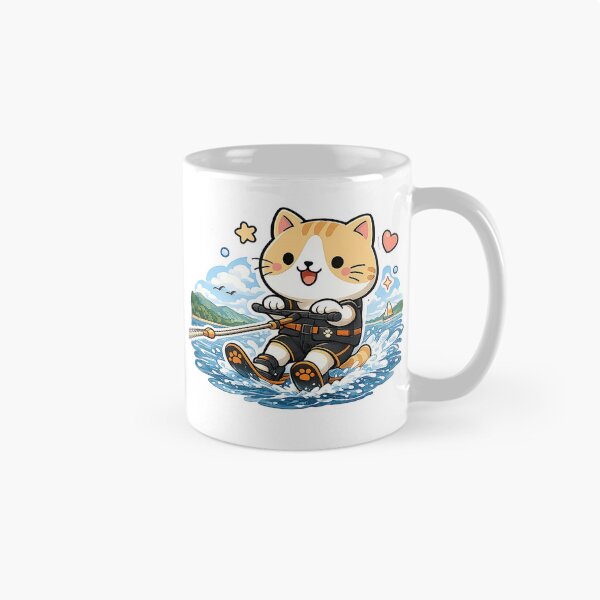 Item preview, Cute Water Skiing Cat Kawaii Ginger Kitty Summer Sports Illustration designed and sold by NoopnyangStudio.
