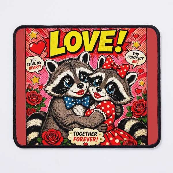 Item preview, Pop Art Couple of Raccoons "LOVE" Retro 1960s designed and sold by Natalia-Vlad.