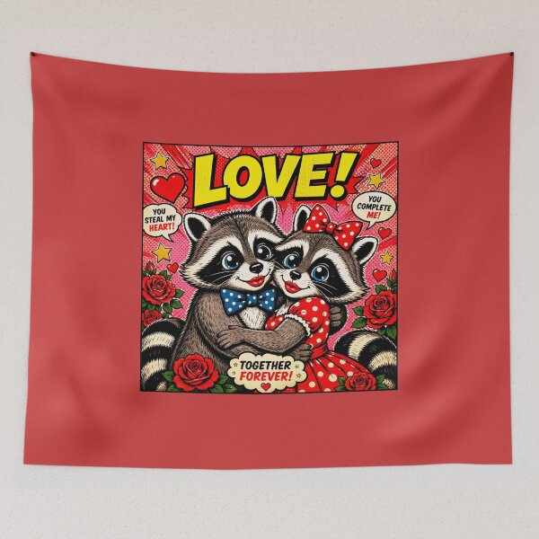 Item preview, Pop Art Couple of Raccoons "LOVE" Retro 1960s designed and sold by Natalia-Vlad.