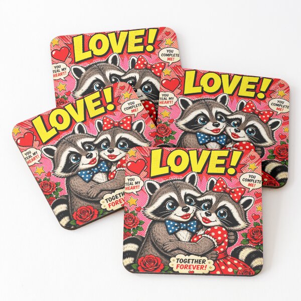 Item preview, Pop Art Couple of Raccoons "LOVE" Retro 1960s designed and sold by Natalia-Vlad.