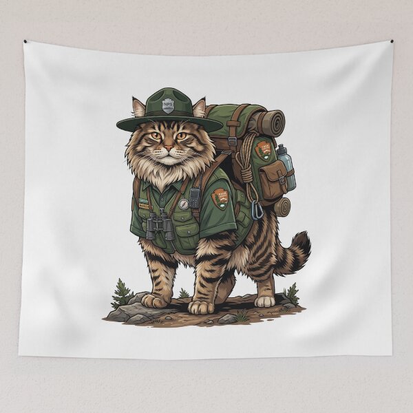 Aperçu de l'œuvre Chat de Sibérie, garde forestier du parc, cadeau amusant pour la randonnée dans un parc national créée et vendue par DailyCatVibes.