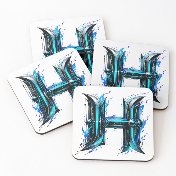Item preview, AquaFlare Cipher The Teal Inferno Letter H designed and sold by BlissBlvdShop.