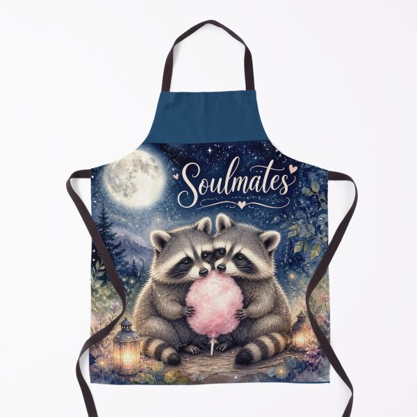 Item preview, Watercolor painting of a pair of raccoons, "Soulmates," with a moon and cotton candy designed and sold by Natalia-Vlad.