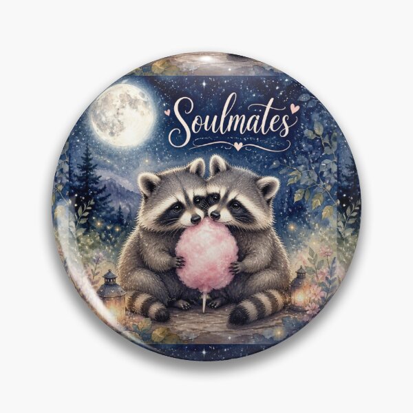 Item preview, Watercolor painting of a pair of raccoons, "Soulmates," with a moon and cotton candy designed and sold by Natalia-Vlad.