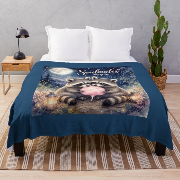 Item preview, Watercolor painting of a pair of raccoons, "Soulmates," with a moon and cotton candy designed and sold by Natalia-Vlad.
