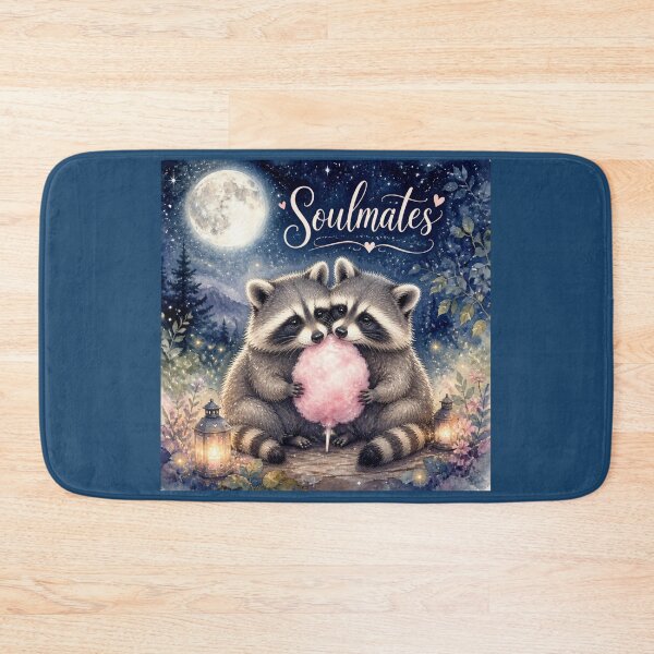 Item preview, Watercolor painting of a pair of raccoons, "Soulmates," with a moon and cotton candy designed and sold by Natalia-Vlad.