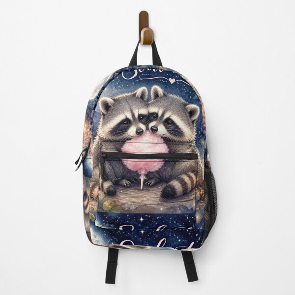 Item preview, Watercolor painting of a pair of raccoons, "Soulmates," with a moon and cotton candy designed and sold by Natalia-Vlad.