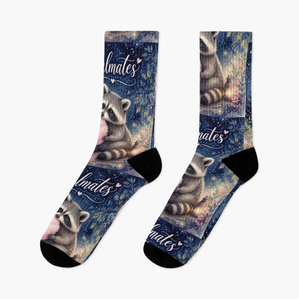Item preview, Watercolor painting of a pair of raccoons, "Soulmates," with a moon and cotton candy designed and sold by Natalia-Vlad.