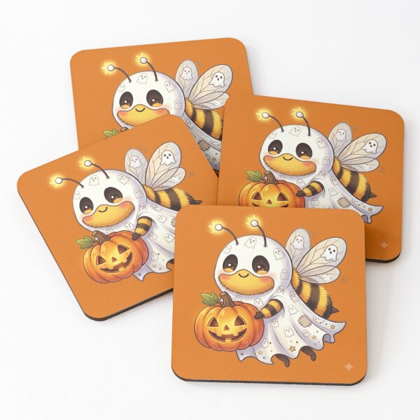 Item preview, Cute Spooky Bee in Ghost Costume with Pumpkin Halloween designed and sold by Moonlight Studio.