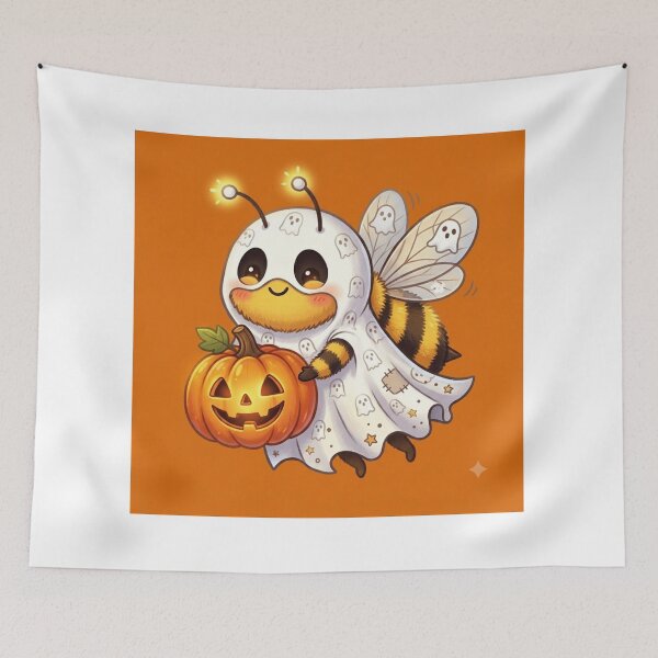 Item preview, Cute Spooky Bee in Ghost Costume with Pumpkin Halloween designed and sold by Moonlight Studio.