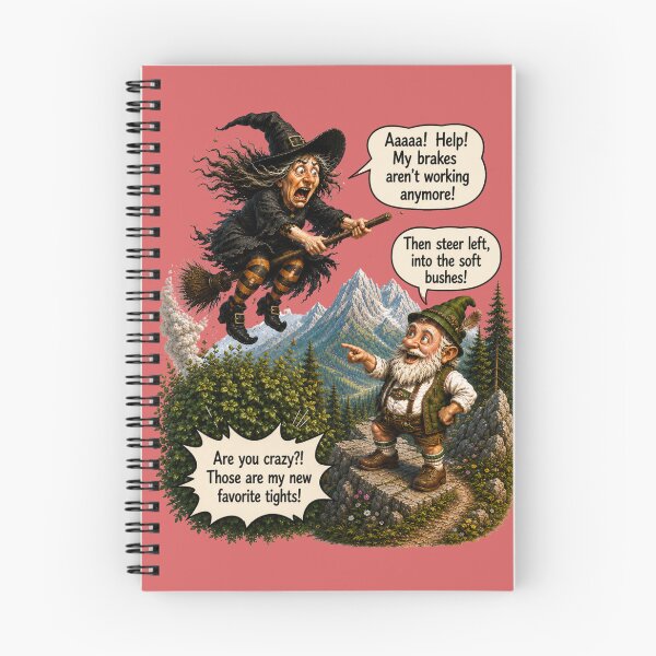 Item preview, Funny Gnome & Panicked Witch – My Brakes Aren't Working! | Fantasy Comedy designed and sold by Alpine-Ink.