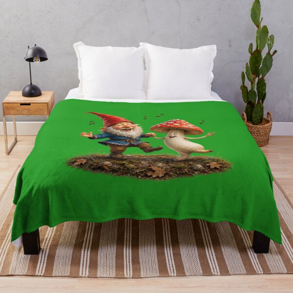 Item preview, Happy Gnome Dancing with Smiling Mushroom | Whimsical Forest Fantasy  designed and sold by Alpine-Ink.