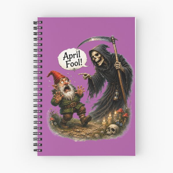 Item preview, April Fool! Scared Garden Gnome and Grim Reaper Funny Dark Humor Fantasy Art designed and sold by Alpine-Ink.