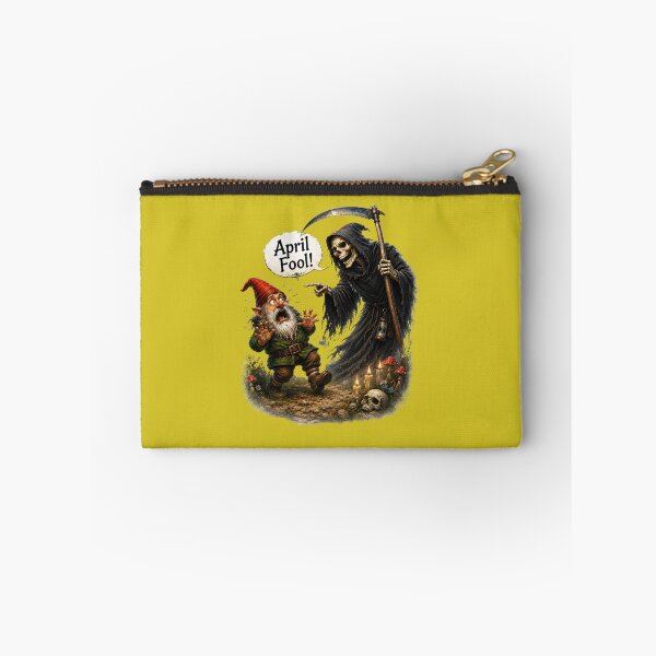Item preview, April Fool! Scared Garden Gnome and Grim Reaper Funny Dark Humor Fantasy Art designed and sold by Alpine-Ink.