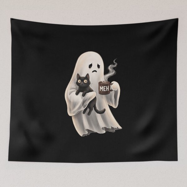 Item preview, Funny Boojee Ghost Holding Black Cat Cozy Hot Latte designed and sold by gear-posters.