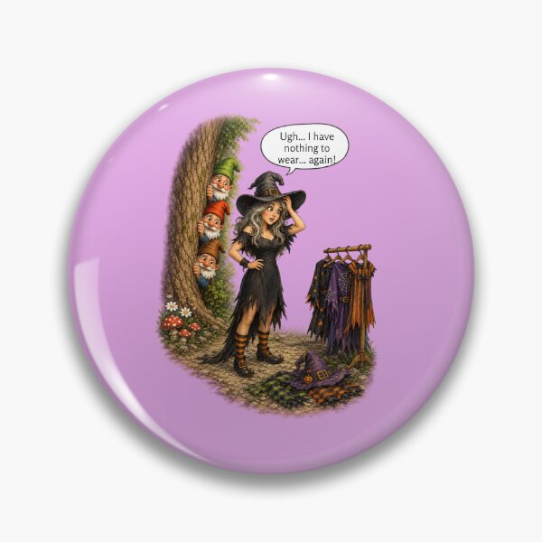Item preview, Funny Witch Can't Decide What to Wear | Curious Garden Gnomes Halloween Humor designed and sold by Alpine-Ink.