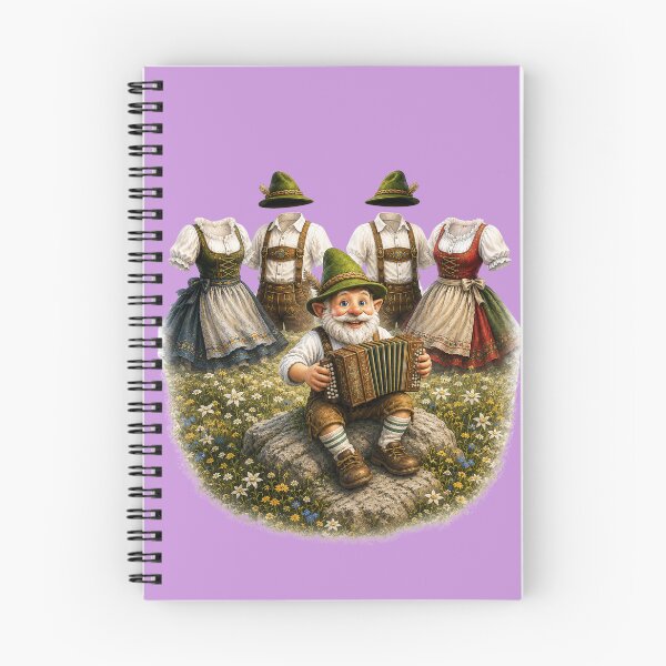 Item preview, Happy Bavarian Gnome Playing Accordion While Dancing Folk Costumes Celebrate in an Alpine Meadow designed and sold by Alpine-Ink.