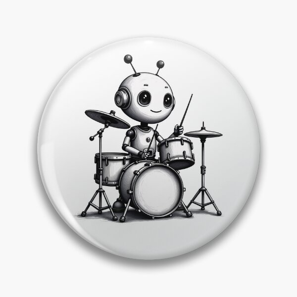 Item preview, Cute Robot Drummer - Kawaii Cartoon Robot Character designed and sold by Rokoyo Prints.