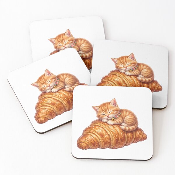 Item preview, Kitten sleeping on croissant designed and sold by kidoramagic.