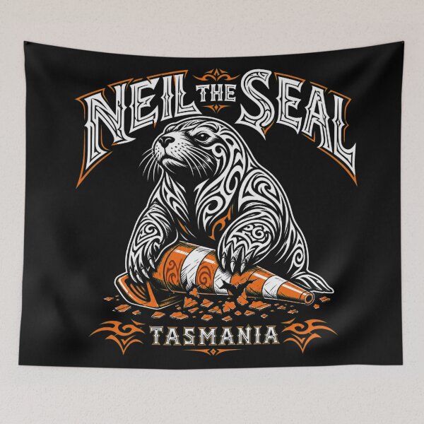 Item preview, Neil the Seal Tribal Tattoo Tasmania Funny Meme Black T-Shirt designed and sold by Uglyandcute.