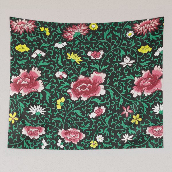 Item preview, Vintage Black and Green Chinoiserie Floral Pattern designed and sold by The Ravens Ballad.