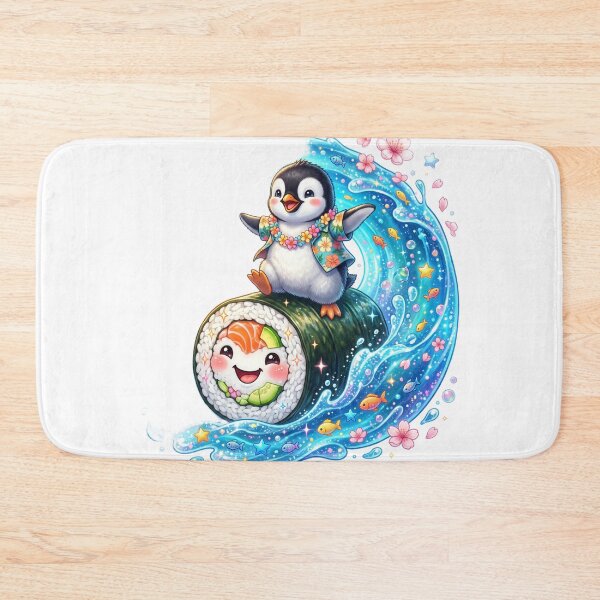 Artikelvorschau, Babypinguin surft auf Sushi-Rolle entworfen und verkauft von kidoramagic.