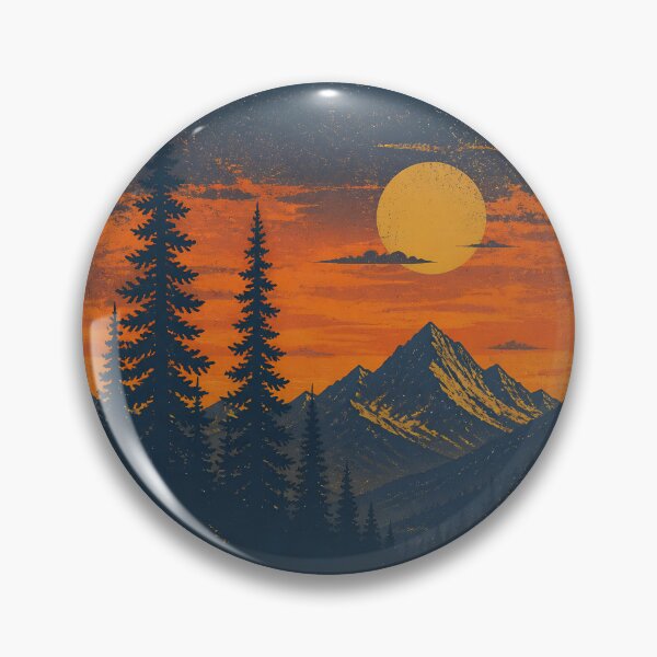 Item preview, Circular Mountain Sunset Emblem Vintage Nature Print designed and sold by LABERTINY VINTAGE.