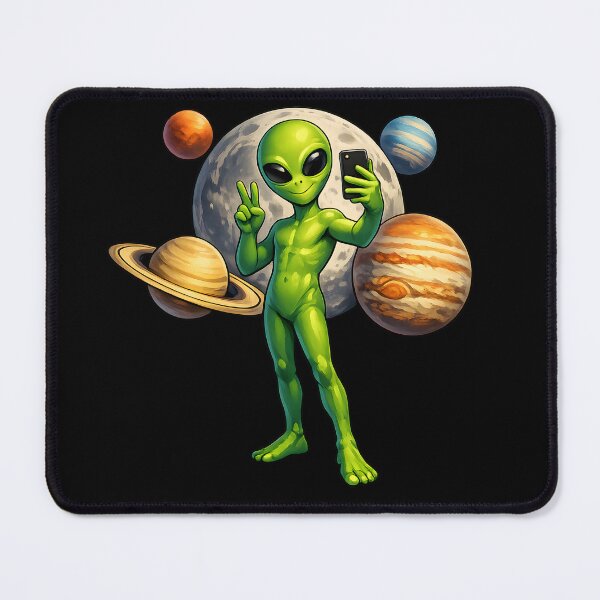 Item preview, Alien Taking a Selfie with the Moon and Planets | Funny Space Illustration designed and sold by builtforyou.