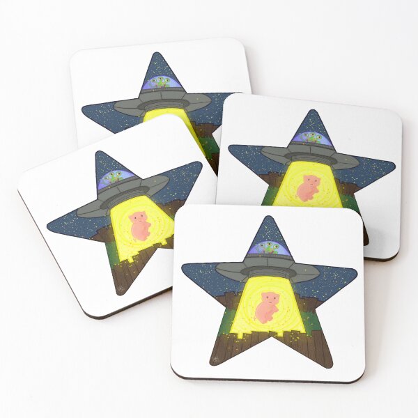 Item preview, UFO Alien Abducting Farm Piggy Colorful Bright Starry Animal Sticker and Drawing designed and sold by Komorebji.