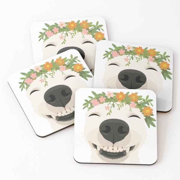 Item preview, Happy Dog with Flowers Meme Illustration designed and sold by PrintondemArt.