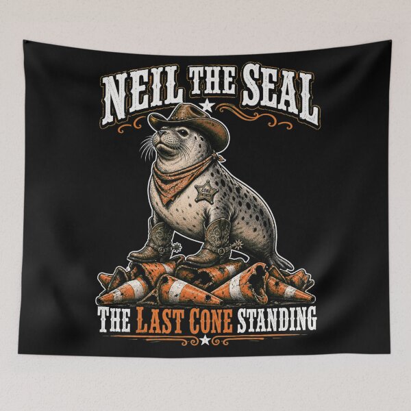 Item preview, Neil the Seal Cowboy Western The Last Cone Standing Funny Meme designed and sold by Uglyandcute.