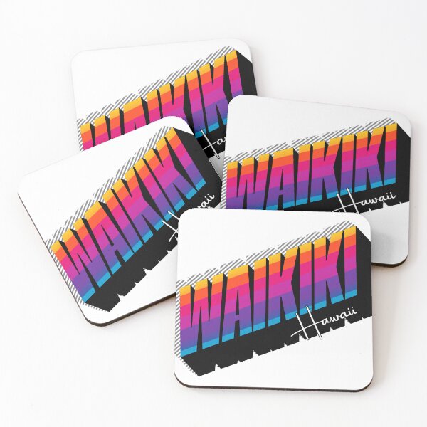Item preview, Waikiki Hawaii Retro 80s Rainbow Stripe Typography Graphic Tee designed and sold by DonnaRaine.