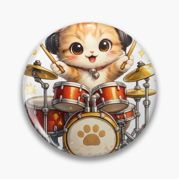 Item preview, Cute Drummer Kitten Kawaii Cat Music Character Illustration designed and sold by ArtPrintPov.