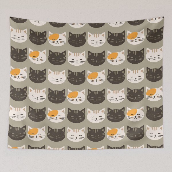 Item preview, Cute Cat Faces Seamless Pattern | Kawaii Black White & Calico Cats | Minimalist Cat Lover Repeat Design designed and sold by RJACreative.