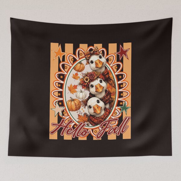 Item preview, Cute Fall Geese Autumn Pumpkins Hello Fall Retro designed and sold by mari-kayden.