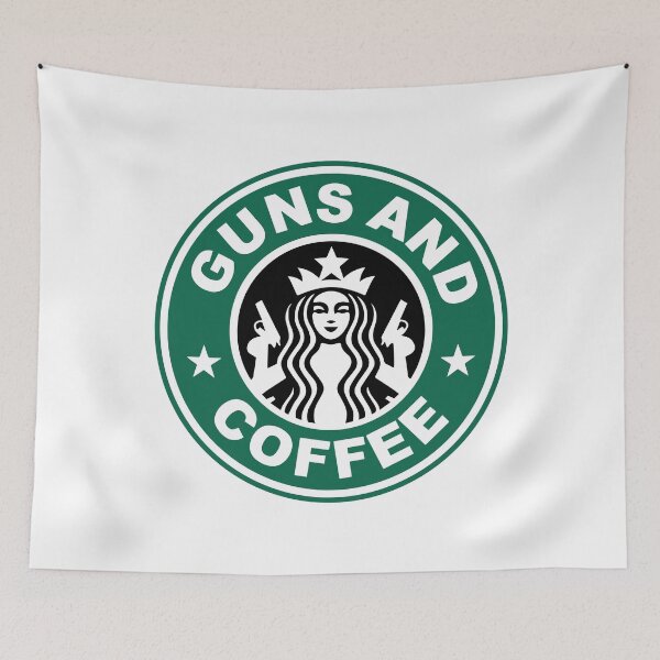 Item preview, Guns & Coffee - Starbucks Logo Parody designed and sold by DGMaxShop.