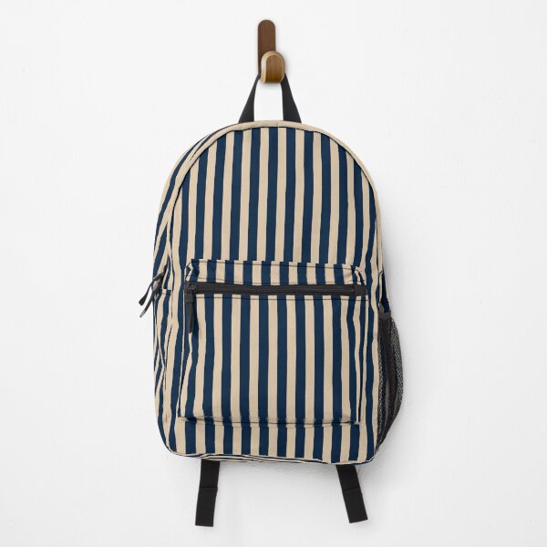 Item preview, Ultra Fine Stripe Narrow Vertical Pinstripe Pattern in Mid Mod Navy Blue and Beige designed and sold by kierkegaard.