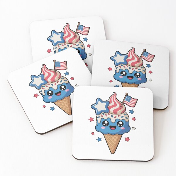 Item preview, Cute Patriotic Ice Cream Kawaii Cartoon – 4th of July USA Dessert Illustration designed and sold by Celebrate & Sparkle.