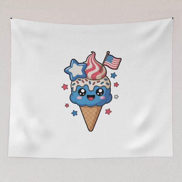 Item preview, Cute Patriotic Ice Cream Kawaii Cartoon – 4th of July USA Dessert Illustration designed and sold by Celebrate & Sparkle.