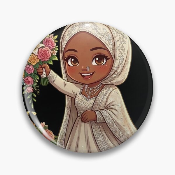 Item preview, Adorable Hijabi Bride in Ivory Lehenga holding Bouquet designed and sold by TheModernMuslimah.