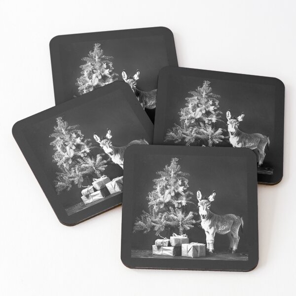 Item preview, Christmas Donkey by the Tree – Black and White Rustic Holiday Art designed and sold by inkoutninja.