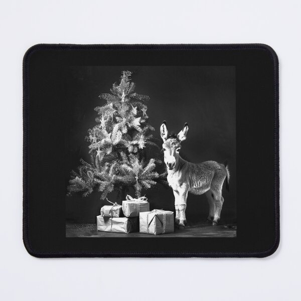 Item preview, Christmas Donkey by the Tree – Black and White Rustic Holiday Art designed and sold by inkoutninja.