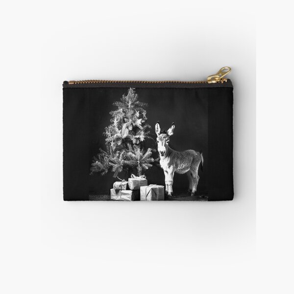 Item preview, Christmas Donkey by the Tree – Black and White Rustic Holiday Art designed and sold by inkoutninja.