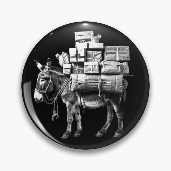 Item preview, Christmas Donkey Carrying Gifts – Black and White Rustic Holiday Art designed and sold by inkoutninja.