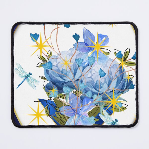 Item preview, 	Midnight Garden Blue Florals with Dragonflies Gold Star Design designed and sold by Extremeallie.