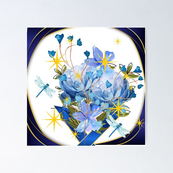 Item preview, 	Midnight Garden Blue Florals with Dragonflies Gold Star Design designed and sold by Extremeallie.