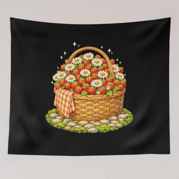 Item preview, Golden Strawberry Daisy Basket Cottagecore Art designed and sold by ArtoryWorks.