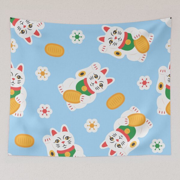 Item preview, Lucky Maneki Neko Seamless Pattern | Cute Japanese Lucky Cat with Gold Coins | Kawaii Fortune Cat Repeat Design designed and sold by RJACreative.