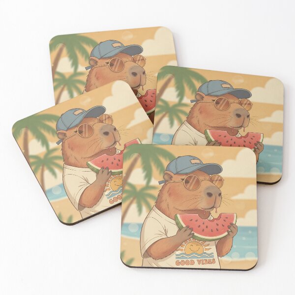 Item preview, Retro Capybara, Funny Summer Graphics, Vintage Print Beach Tee, Cute Animal Shirt, Good Vibes Watermelon  designed and sold by WonderWaresGifts.