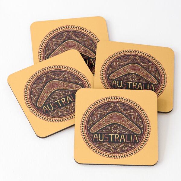 Item preview, Australian Aboriginal dot art boomerang emblem designed and sold by Rue Design Company.